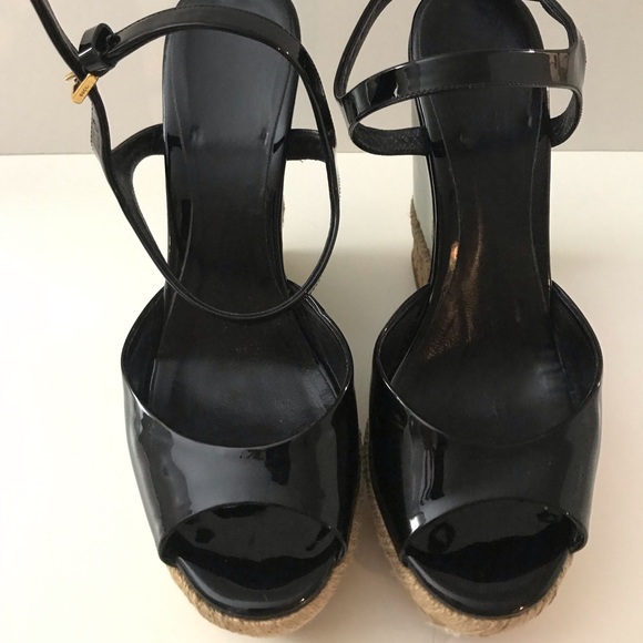Gucci Black Patent Espadrille Wedge Sandals - Picture 3 of 8